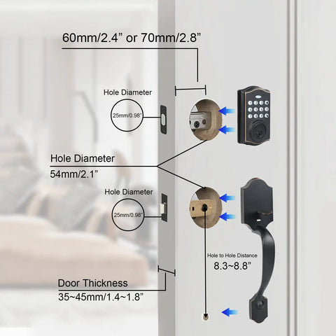 Installation diagram for Keyless Entry Door Lock With Keypad And Handle Set, 5 In 1 Smart Deadbolt For Front Door, Matte Black.