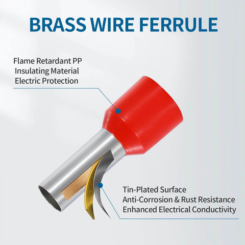 Ferrule Crimping Tool Kit For Wire Ferrules AWG 22 To 8 With 8 Ferrule Sizes and Insulated Connectors, brass and copper tube