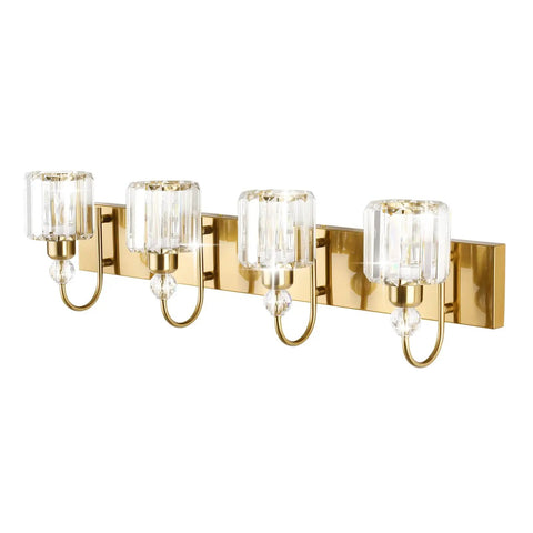 Hot Brass Gold Vanity Light Fixture With Four Crystal Lights For Bathroom Over Mirror Modern Wall Mount Bath Lighting E26 Base