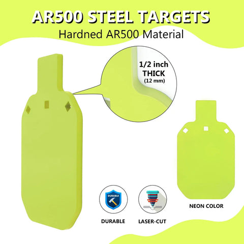 Neon Yellow 12 By 20 Inch Steel Gong Target for Pistol and Rifle Training, One Half Inch Thick AR500 Steel with Laser Cut Edges