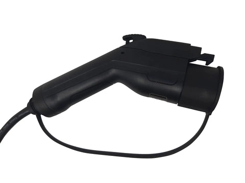 Portable Level 2 EV Charger 240V 16A with 25 Foot Cord J1772 plug, black charging connector for universal vehicle use.