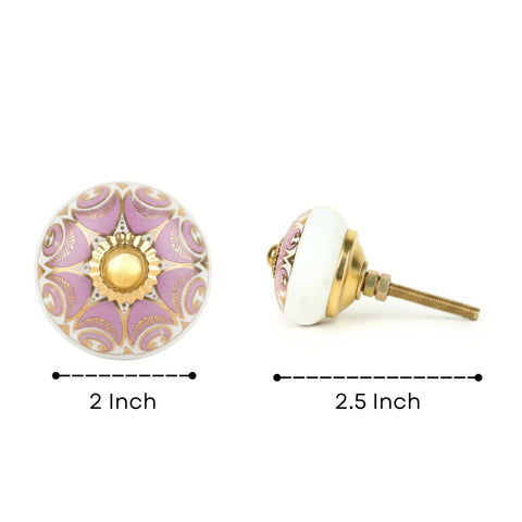 Light Pink Ceramic Cabinet Knobs Set of 10, Handmade Dresser Drawer Pull Handles with Antique Floral Pattern, side view
