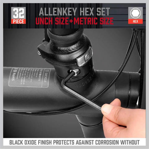 Beefy 32 Piece Hex Key Wrench Set With Long And Short L Shaped Allen Keys In Metric And SAE Sizes Chrome Vanadium Steel in use