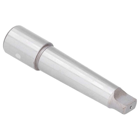 Morse taper arbor drill adapter, 19.05mm MT4 to R8, silver metal, side view