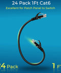 Cat6 Patch Cables 1Ft Short Ethernet Cords 24 Pack For Patch Panel To Switch Quick Setup High Speed 10G Ready Networking Display