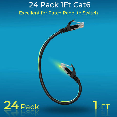 Cat6 Patch Cables 1Ft Short Ethernet Cords 24 Pack For Patch Panel To Switch Quick Setup High Speed 10G Ready Networking Display