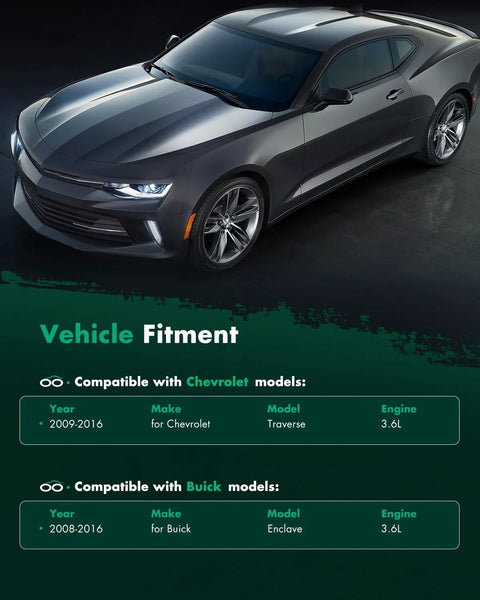Image of a gray Chevrolet Camaro above vehicle fitment details for Chevrolet Traverse and Buick Enclave models.