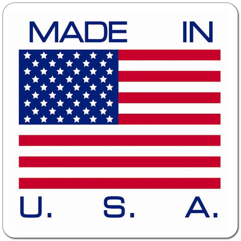 Made in U.S.A. label with American flag graphic on white background.