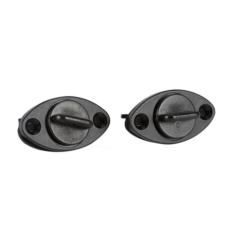Drip Free Drain Plug Kit For Boats And Watercraft With Fine Threads And Retention System close-up showing two black plugs