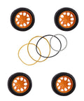 Durable 78 Piece Plastic Gear Kit With Pulleys And Small Motor Gears showing orange wheels and rubber bands