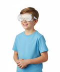Child wearing Kids Safety Goggles 8 Pack Adjustable Lightweight Protective Glasses For Boys And Girls Crystal Clear Eye Protection