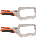 Super Tough Locking C Clamp Pliers Set Inch Duty Woodworking Face Tool With Rotating Pads For Welding And Pocket Hole Joinery Projects That Are 14 Inches Long, featuring two metal clamps with orange rubber grips.