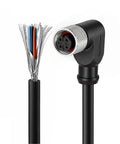 M12 Right Angle Sensor Cable 4 Pin ACoded Female Connector Aviation Grade Shielded Signal Cable showing connector and wiring, 5m length