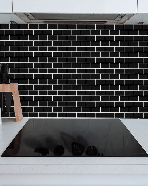 Subway Style Peel And Stick Tiles For Kitchen Backsplash 12 Inch By 12 Inch Thicker Version With 2mm To 2.5mm Thickness behind stovetop