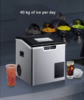Portable Countertop Ice Maker Machine With Dual Crush And Cube Functions Featuring A Clean Lcd Control Panel, stainless steel finish.