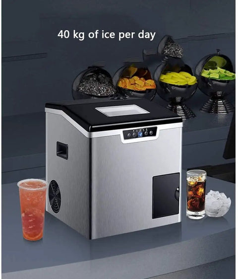 Portable Countertop Ice Maker Machine With Dual Crush And Cube Functions Featuring A Clean Lcd Control Panel, stainless steel finish.