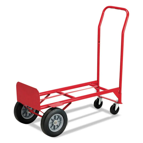 Heavy Duty Convertible Hand Truck In Red Built Tough For Warehouse Grind Switches Fast From Upright Lifter To Flatbed Dolly Equipped With Grippy Handles And Smooth Rolling Casters For Easy Moving Anywhere You Gotta Be