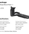 L Shape Handgrip For Sony Alpha 7C II And A7CR With Arca Quick Release Plate, aluminum and silicone materials, product dimensions