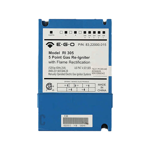 Blue module labeled 'E-G-O' for Five Point Gas Re Igniter Range Spark Module Replacement For Surface Burners 12004873 Compatible OEM Style