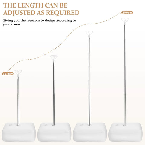 Front view of Gadpiparty balloon column stand kit with four white bases, chrome poles, and balloon toppers.