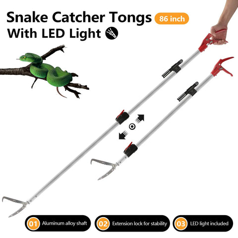 86 Inch Telescopic Snake Catcher Pole With Gripper Tongs Long Reach Snake Grabber Tool For Safe Handling Of Snakes Durable Lightweight Hook Kit For Outdoor Work And Rattlesnake Safety
