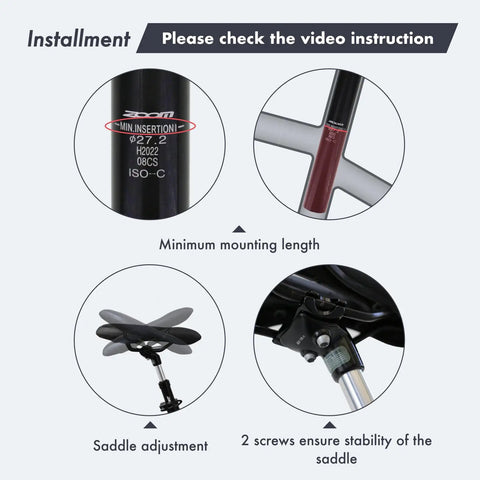 Installation guide for Bike Suspension Seatpost Shock Absorber Damper Post For 27.2 30.9 31.6 Mm Aluminum Body with black head.