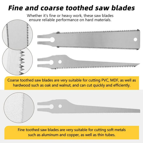 Fine and coarse saw blades for the 4 In 1 Miter Box And Saw Set With A 12 Inch Box And 3 Interchangeable Blades for wood and metal cutting.