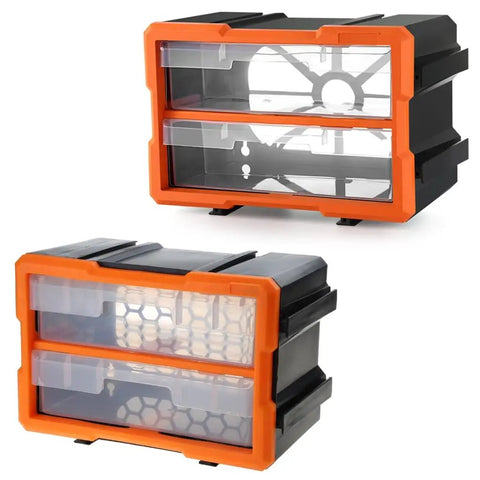 Heavy Duty Plastic Organizing Case Featuring Custom Removable Walls For Screws Bolts Fasteners And Miniature Project Parts Engineered For Tough Daily Grind, with transparent drawers.