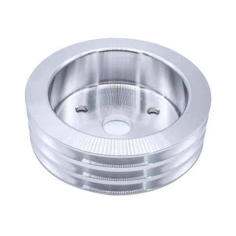 Beefy Chrome Polished Aluminum 2 Groove Short Water Pump And 3 Groove Crank Pulley Kit for Small Block Chevy SBC