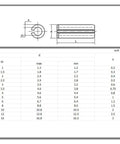 Technical drawing and size chart for Spring Dowel Roll Pin Set M6x10 To 60mm Carbon Steel Black Finish For Home Workshop And Machine Fasteners