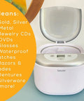 Professional Ultrasonic Cleaner With Digital Timer For Jewelry Rings Coins Eyeglasses Watches White 18.5 Fl Oz Fast Deep Clean