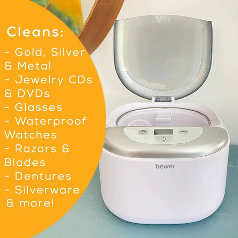 Professional Ultrasonic Cleaner With Digital Timer For Jewelry Rings Coins Eyeglasses Watches White 18.5 Fl Oz Fast Deep Clean