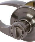 Kendall Privacy Door Handle With Privacy Lock, Reversible For Left Or Right Hand, Antique Nickel Finish, shown in side view