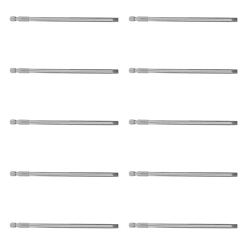 Rock Solid 10 Piece Electric Screwdriver Bit Set Made From Tough S2 Alloy Steel With 5mm Hex Shafts And 150mm Length, ten bits displayed in a grid.