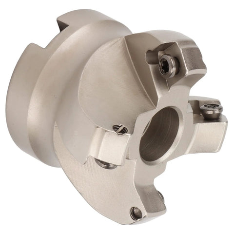 Face milling cutter body for CNC milling, silver metal with mounting screws