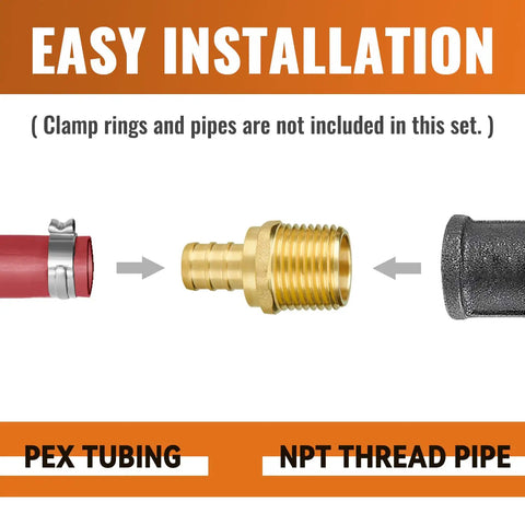 Illustration of Twenty Five Pack Half Inch NPT To Half Inch PEX Male Adapters No Lead Brass NSF ANSI 61 installation