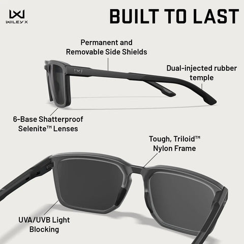Active Safety Sunglasses Featuring Shatterproof Captivate Black Mirror Lenses Full UV Eye Protection ANSI Z87.1 Certified with side shields.