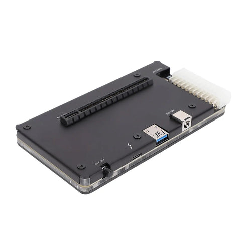 Thunderbolt 4 eGPU enclosure with PCIe 16X slot and USB4 ports, ideal for accessing external graphics power.