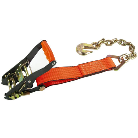 Ratchet Straps With Chain Anchors, 2 Inch Wide By 27 Feet Long, ProSeries Set Of 2, 3600 Pound Safe Working Load, Ultra Thick Optic Orange Webbing