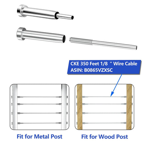 Invisible Cable Railing Kit For 2x2 And 4x4 Posts With swage tensioner shown in metal and wood post installation