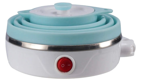 Foldable Travel Electric Kettle With Collapsible Food Grade Silicone 600ml Capacity Dual Voltage 110-220V US Plug Ultra Portable Blue Kettle