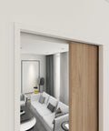 5.3 Foot Commercial Grade Pocket Door Hardware And Track Set For Sliding Doors in living room, wood door partially closed