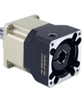 Top Shelf Planetary Gearbox And Helical Speed Reducer With 14 Mm Input Shaft IP65 Waterproof Sealing For 60 Mm Servo Motors Delivers Hella Smooth 5 To 1 Gear Reduction in metallic finish.