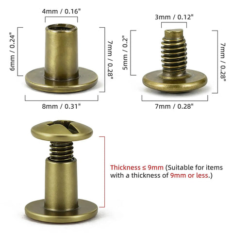 150 Set 8Mm Chicago Screws And Leather Rivets Kit Built Tough For Nailing Down DIY crafts, showing various sizes and details.