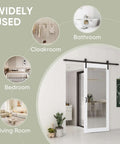 36 By 84 Inch Mirror Barn Door With Sliding Door Hardware Kit Included White Full Length Mirror showing multiple room uses