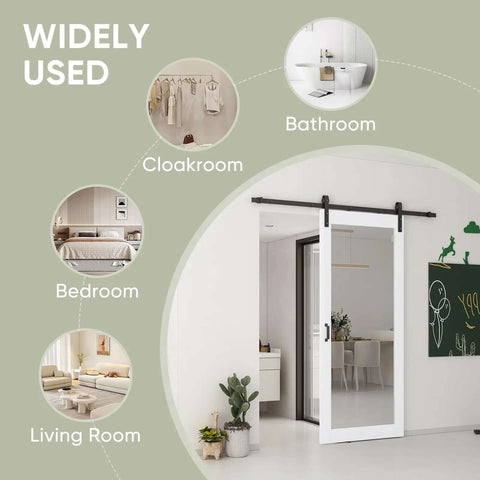 36 By 84 Inch Mirror Barn Door With Sliding Door Hardware Kit Included White Full Length Mirror showing multiple room uses