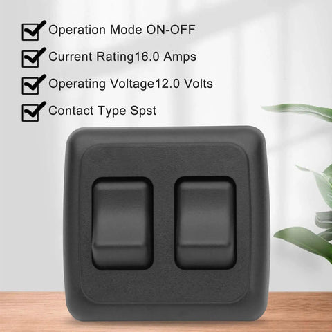 Heavy Duty 12V SPST On Off Toggle Switch With Bezel, black dual rocker switch for RVs and boats, 12V 16A
