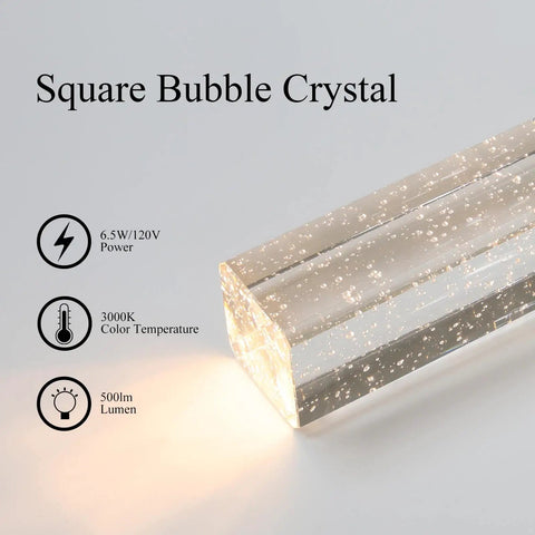 Square bubble crystal detail of Modern Black Kitchen Pendant Light With Square Glass Shade And Bubble Crystal Column Hardwired Ceiling Fixture LED Bulb Included Sleek Square Design For Dope Dining And Counter Lighting