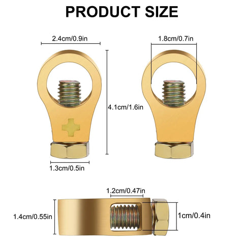 4 Piece Pure Copper Battery Terminal Clips For Top Post Batteries Positive And Negative Cable Connectors, side view dimensions