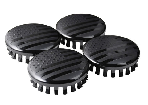 Chevrolet Blackout USA Flag Wheel Center Cap Set, 83mm Outer Diameter, 73mm Inner, 4 Pack, fits most 18-22 inch rims